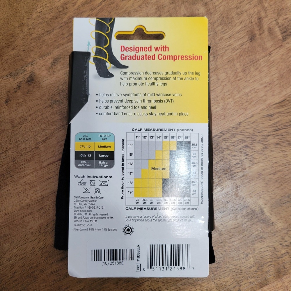 3M Futuro Compression Dress Socks Men‎ Large Black Firm 20-30mmHg 71036BLEN - Picture 4 of 5